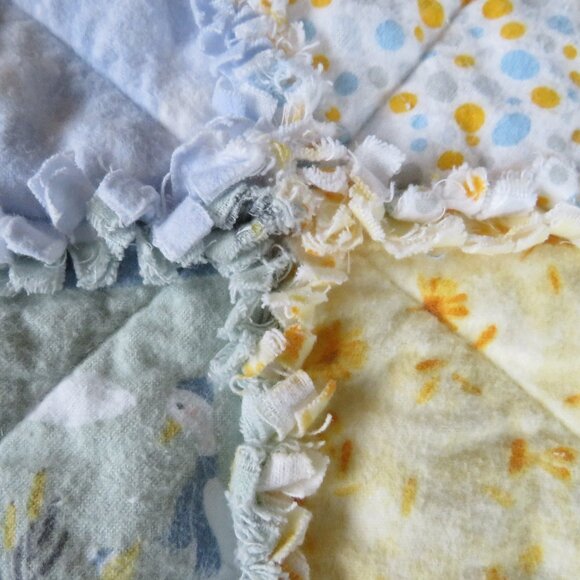 Flannel Rag Quilt With Batting 42 x 42 Blue and Yellow With Ducks - Picture 4 of 12